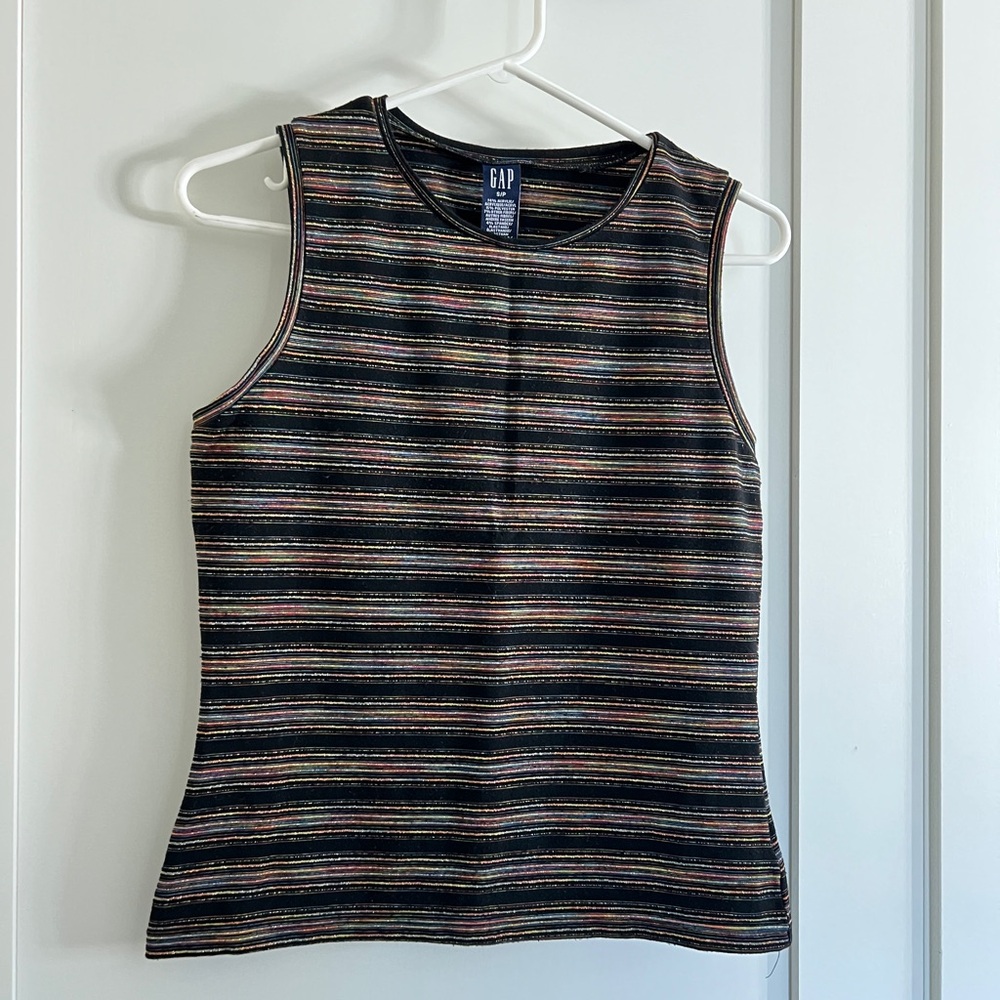 GAP Black Sleeveless Tank with Multicolored & gold metallic Stripes